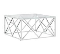 Qnhdfrt Square Tempered Glass Coffee Table, Silver Stainless Steel Frame