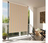 Qnhdfrt Store autoportant avec manivelle, 150 x 270 cm, cadre en acier, jaune et blanc, brise-vue extensible, pour terrasse, balcon, jardin