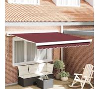 Qnhdfrt Store autoportant manuel avec manivelle - Tissu bordeaux - Cadre blanc - 300 x 250 cm - Protection solaire résistante aux UV - Pour terrasse, balcon, jardin