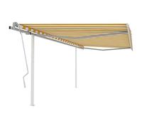 Qnhdfrt Store autoportant rétractable manuel 4,5 x 3,5 m - Jaune et blanc - Avec cadre en aluminium et poteaux en fer - Voile d'ombrage pour terrasse, balcon, jardin - Facile à utiliser par manivelle