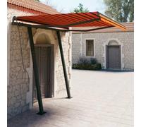 Qnhdfrt Store enrouleur automatique autoportant avec poteaux - Protection solaire pour terrasse - 3,5 x 2,5 m - Cadre orange/marron anthracite - Télécommande incluse