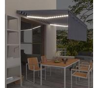 Qnhdfrt Store enrouleur automatique avec LED et capteur de vent 4 x 3 m - Bleu et blanc - Pour balcon, terrasse, jardin