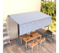 Qnhdfrt Store enrouleur automatique avec volant 5 x 3 m - Bleu et blanc - Résistant aux UV et à l'eau - Pour balcon, terrasse, jardin - Protection solaire avec télécommande