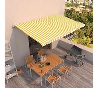 Qnhdfrt Store enrouleur manuel 500 x 300 cm jaune blanc avec cadre en aluminium revêtu par pulvérisation et tissu polyester revêtu de polyuréthane pour balcon, terrasse, jardin, protection solaire