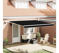 Qnhdfrt Store enrouleur manuel avec LED noir 400 x 300 cm pour terrasse et jardin, protection solaire robuste en tissu polyester mat, montage facile