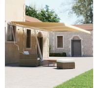 Qnhdfrt Store sur pied autoportant rétractable manuel 600 x 300 cm jaune/blanc pour terrasse, balcon, jardin, avec protection solaire et rotation à 360 °