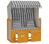 Qnhdfrt Strandkorb avec Coussins Canapé de Plage en Résine Tressée et Bois de Pin Massif Chaise Longue de Jardin Inclinable 3 Positions avec Auvent et 2 Repose-Pieds Extensibles Blanc Gris