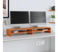 Qnhdfrt Support d'écran marron cire, 100 x 24 x 13 cm, en pin massif, meuble TV avec compartiments de rangement, rehausseur ergonomique pour salon, bureau à domicile et chambre à coucher
