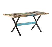 Qnhdfrt Table à manger en bois recyclé massif recyclé style industriel 160 x 80 x 76 cm avec pieds en acier noir pour cuisine et salle à manger Design unique
