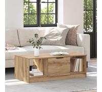 Qnhdfrt Table basse en bois - 100 x 50 x 36 cm - Chêne rustique - Artisanat - Moderne - Avec étagère et portes à charnière - Pour salon, couloir, bureau