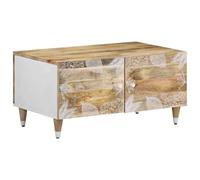 Qnhdfrt Table basse en bois massif mangue, 80 x 50 x 40 cm, avec 2 portes, espace de rangement robuste pour salon, chambre à coucher