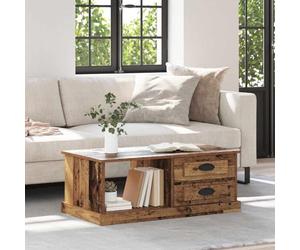 Qnhdfrt Table basse en bois recyclé 90 x 50 x 35 cm avec tiroir et étagère, en bois robuste, 3 compartiments de rangement, charge maximale 75 kg, peu encombrante pour canapé, couloir, chambre à