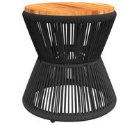 Qnhdfrt Table basse noire - Diamètre : 45 cm - En bois d'acacia massif - Petite structure moderne en fil d'acier - Table de jardin, de balcon, d'appoint, d'extérieur et d'intérieur - Pour salon
