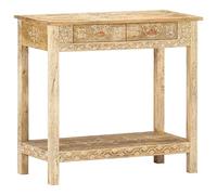 Qnhdfrt Table console 80 x 35 x 74 cm en bois de manguier massif avec 2 tiroirs et étagère ouverte, table de couloir étroite avec design blanc peint à la main, peu encombrante pour salon, couloir