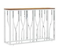 Qnhdfrt Table console argentée 110 x 30 x 70 cm en acier inoxydable et bois massif d'acacia - Design moderne - Petite table d'appoint étroite pour salon, couloir, balcon, chambre à coucher