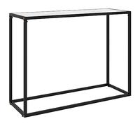 Qnhdfrt Table console blanche 100 x 35 x 75 cm en verre trempé avec aspect marbre Table latérale étroite moderne pour petit couloir, salon, balcon, canapé, derrière canapé