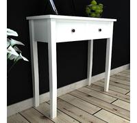 Qnhdfrt Table console blanche avec deux tiroirs - Table d'appoint compacte pour petits espaces dans le salon, la salle à manger, le couloir - Design intemporel en MDF et bois de pin - Dimensions : 79