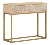 Qnhdfrt Table console en bois de manguier 90 x 30 x 76 cm - Design industriel avec pieds en fer - Table de couloir robuste avec espace de rangement - Buffet moderne pour salon, couloir et chambre à
