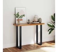 Qnhdfrt Table console en teck massif avec insert en résine de verre - Design industriel - Marron et noir - 100 x 35 x 75 cm - Meuble stable pour le salon