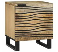 Qnhdfrt Table de chevet 40 x 33,5 x 46 cm en bois de manguier massif avec design ondulé, espace de rangement et porte à charnière, marron et noir, buffet moderne pour lit, couloir et salon