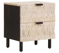 Qnhdfrt Table de chevet blanche 40 x 33 x 46 cm en bois de manguier massif avec 2 tiroirs - Buffet moderne pour chambre à coucher - Armoire de chevet compacte pour petits espaces