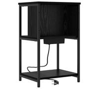Qnhdfrt Table de Chevet Connectée Noir Chêne 38x31x61cm, Petite Commode Industrielle en Bois d'Ingénierie et Acier, Bout de Canapé Rustique avec Station de Charge Intégrée pour Chambre et Salon