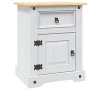 Qnhdfrt Table de chevet Corona de style mexicain en pin massif avec tiroir et porte d'armoire, table d'appoint rustique, blanc avec plateau supérieur marron, 53 x 39 x 67 cm
