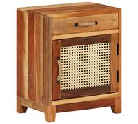 Qnhdfrt Table de chevet en bois massif vieilli, 40 x 30 x 50 cm, table de chevet vintage avec tressage de Vienne, table d'appoint avec tiroir et porte, fabriquée à la main