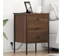 Qnhdfrt Table de chevet en chêne marron 42 x 41 x 61 cm avec station de charge à 3 tiroirs - Buffet vintage - Pour chambre à coucher - Robuste et compacte - Pour les petits espaces