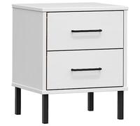 Qnhdfrt Table de Chevet Style Industriel Oslo - Table de Nuit en Bois de Pin Massif Blanc avec 2 Tiroirs de Rangement et Pieds en Métal - Meuble d'Appoint Robuste pour Chambre et Salon