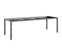 Qnhdfrt Table de jardin 250 x 100 x 75 cm en rotin synthétique et verre trempé gris avec structure en acier revêtu par pulvérisation, design moderne, robuste et durable, pour jardin, terrasse, balcon