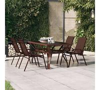 Qnhdfrt Table de jardin d'extérieur marron noir 140 x 70 x 70 cm Structure en acier avec plateau en verre Table à manger robuste pour jardin, balcon et terrasse