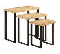 Qnhdfrt Tables Gigognes Lot de 3, Table Basse en Bois de Manguier Massif avec Bord Vivant, Table d'Appoint Industrielle avec Pieds en U en Acier pour Salon et Entrée, 3 Pièces