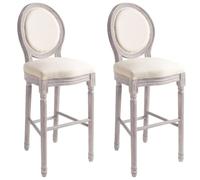 Qnhdfrt Tabouret de bar de style baroque - En bois massif avec rembourrage en lin - Blanc crème - 48 x 52 x 123 cm - Confortable et élégant - Pour cuisine, salle à manger et extérieur