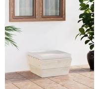 Qnhdfrt Tabouret de jardin en palettes avec coussin en épicéa imprégné, coussin d'assise blanc crème, tabouret d'extérieur modulaire pour jardin, terrasse et balcon