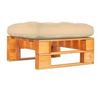 Qnhdfrt Tabouret de jardin en palettes en bois de pin imprégné, marron miel avec coussin beige, 60 x 60 x 25 cm, polyvalent, comme tabouret, ottoman ou table d'appoint pour jardin, terrasse et salon