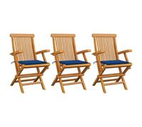 Qnhdfrt Teak Wood Folding Outdoor Chairs with Royal Blue Cushions