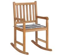 Qnhdfrt Teak Wood Rocking Chair with Grey Plaid Cushion