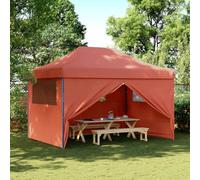 Qnhdfrt Tente de réception, pliable, pop-up, avec 4 panneaux latéraux, rouge terre cuite, 410 x 279 x 315 cm, tissu Oxford imperméable pour jardin, barbecues et événements en plein air