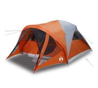 Qnhdfrt Tente familiale tunnel pour 6 personnes, tente de camping avec auvent et raccord E, polyester 185T avec revêtement PU, 411 x 325 x 180 cm, gris/orange, tente d'extérieur pour camping