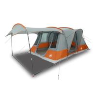 Qnhdfrt Tente tunnel pour 5 personnes, tente familiale avec 2 cabines de couchage et espace de vie, tente de camping avec abri, 595 x 330 x 203 cm, sac de transport inclus, gris et orange