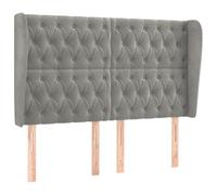 Qnhdfrt Tête de lit avec oreilles - Gris clair - 163 x 23 x 118/128 cm - Hauteur réglable - Velours - Pieds en bois de mélèze robuste - Coussin mural moderne pour chambre à coucher et chambre d'amis