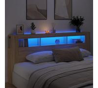 Qnhdfrt Tête de lit LED en chêne Sonoma - 220 x 103,5 cm - Éclairage RVB - Matériau du bois - Tablette et dossier - Pour chambre à coucher - Montage mural