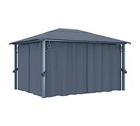 Qnhdfrt Tonnelle avec rideaux, 400 x 300 cm, anthracite, cadre en aluminium et construction en acier, pour jardin, camping et événements en plein air, design classique et élégant avec protection UV et
