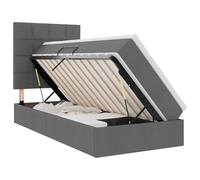 Qnhdfrt Twin Storage Bed with Mattress, Dark Gray Fabric Frame | Features a slatted base, mattress topper, and hydraulic side-lift mechanism for under-bed storage.