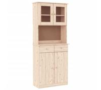 Qnhdfrt Unfinished Solid Pine Wood Buffet Hutch with Glass Doors