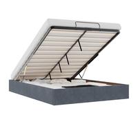 Qnhdfrt Velvet Storage Bed Frame, 140x190 cm Hydraulic Lift, Dark Gray