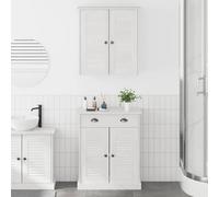 Qnhdfrt VIGO Lot de 2 meubles de salle de bain en pin massif 67,5 x 34 x 80 cm - Buffet rustique avec 4 portes, 1 tiroir, 4 étagères - Armoire de salle de bain robuste étroite - Armoire à pharmacie et