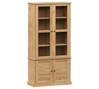 Qnhdfrt Vitrine en Verre Vigo 85x35x170 cm - Armoire de Rangement en Bois de Pin Massif Finition Cire de Miel avec Étagères et Portes Battantes pour Vaisselle et Salon