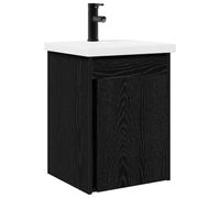 Qnhdfrt Wall-Mount Bathroom Vanity with Ceramic Sink & Faucet, Black Oak